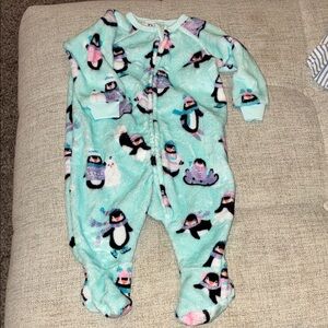 Cozy Penguin Print Kids Footie Pajamas